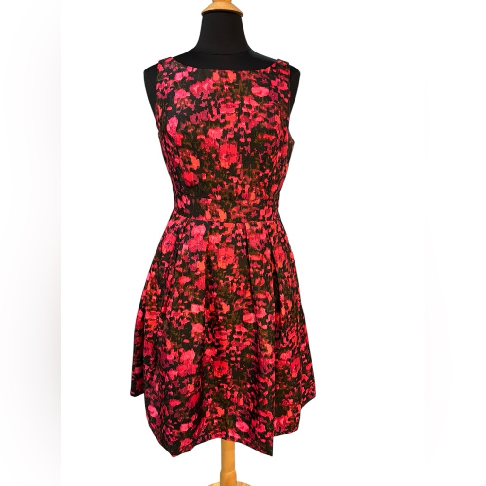 Jessica Howard Pink/Black Floral Short Sleeve Knee Length Dress-size 10